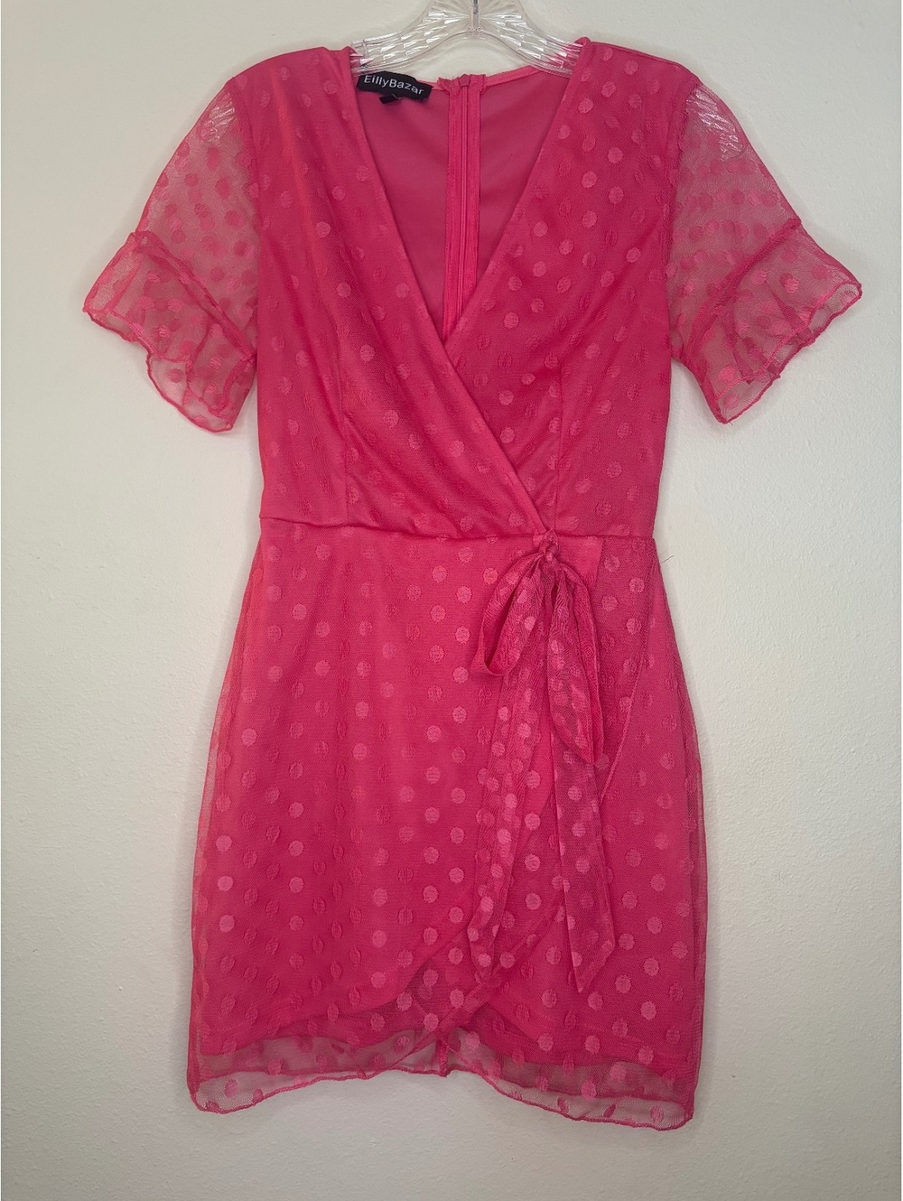 Eilly Bazar Pink Polka Dot Sheer Sleeve Wrap Dress Size S